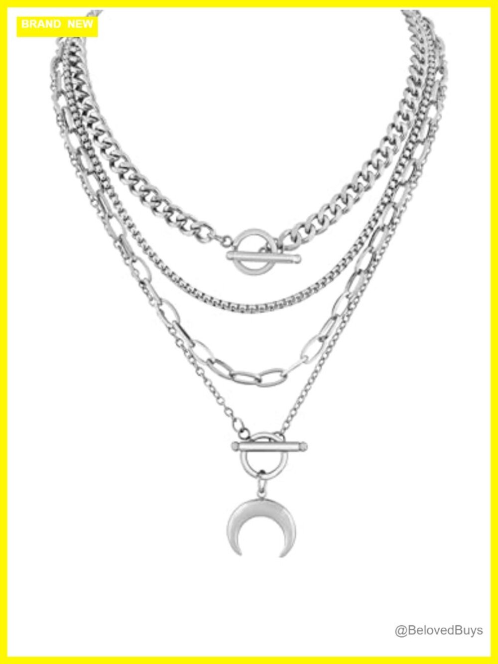 Gothic Layered Crescent Moon Choker Necklace Stainless Steel 4-Piece Set